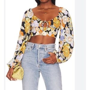 L*SPACE Revolve Daphne Cropped Long Sleeve Top Sugar And Spice Floral Women Sz S